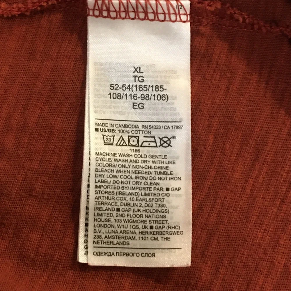 Banana Republic Henley Shirt Mens XL Burnt Orange Organic Cotton Long Sleeve